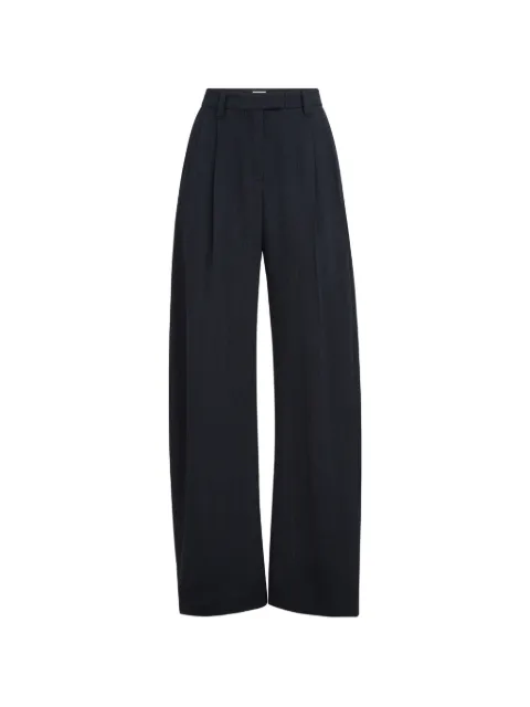 Brunello Cucinelli virgin wool crêpe chevron tailored barrel trousers with monili Blue MP188P9318C2154