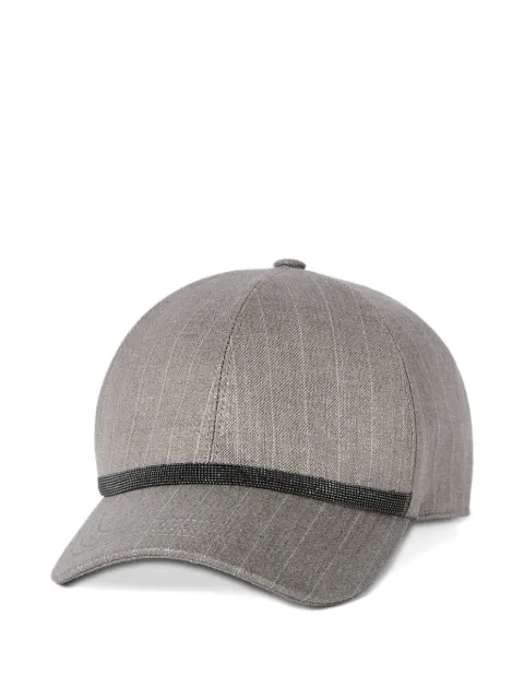 Brunello Cucinelli sparkling virgin-wool pinstripe baseball cap with shiny band Grey MCAP90227PC800