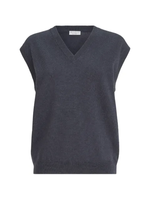 Brunello Cucinelli cashmere sweater vest with monili Grey M12244422C7186
