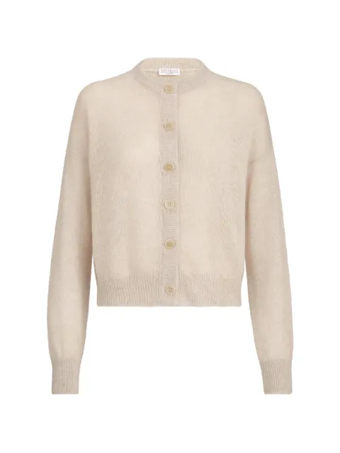 Brunello Cucinelli sparkling mohair and wool cardigan with Monili Neutrals MBG775506C9179