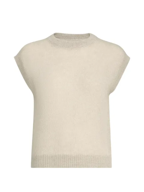 Brunello Cucinelli sparkling mohair and wool knit T-shirt with Monili Neutrals MBG775530C9179