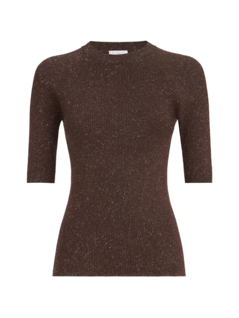 Brunello Cucinelli sparkling cashmere lightweight rib-knit sweater Brown M9A822200C4211