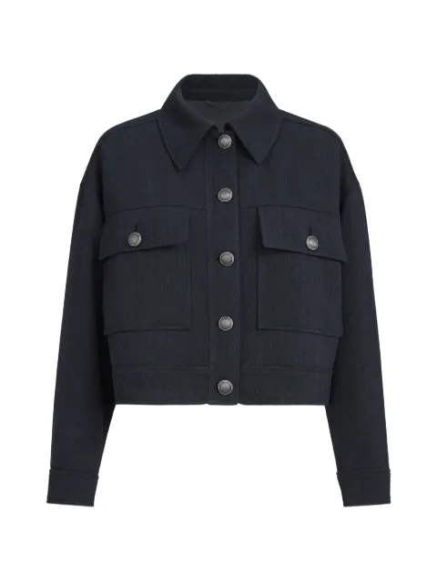 Brunello Cucinelli virgin-wool crêpe chevron cropped outerwear jacket with monili Blue MB1887597PC2154