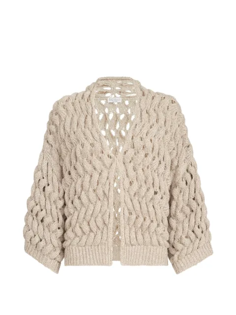 Brunello Cucinelli silk and linen dazzling waves cardigan Neutrals MEA347506CLY85