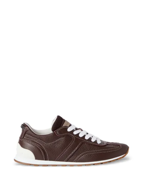 Brunello Cucinelli grained soft leather runners with shiny loops Brown MZDKG3324C4181