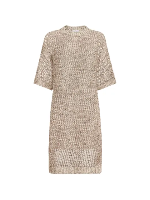 Brunello Cucinelli dazzling chiné net knit dress in silk and linen Neutrals MEA345A90CII33