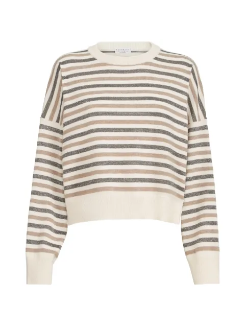 Brunello Cucinelli virgin-wool, cashmere and silk sparkling stripes sweater Neutrals M16221900CTL46