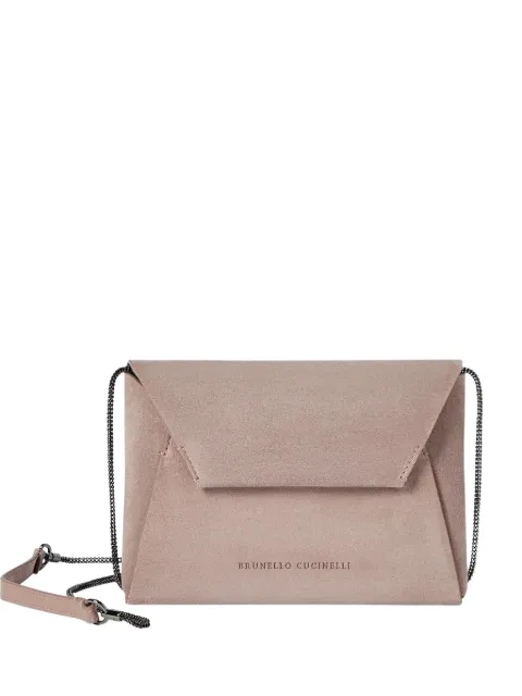 Brunello Cucinelli Duo pochette in suede with precious chain Pink MWDLD2722C9785