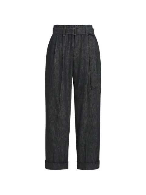 Brunello Cucinelli cotton denim-effect twill loose sartorial trousers with monili Blue MB125P4078C001