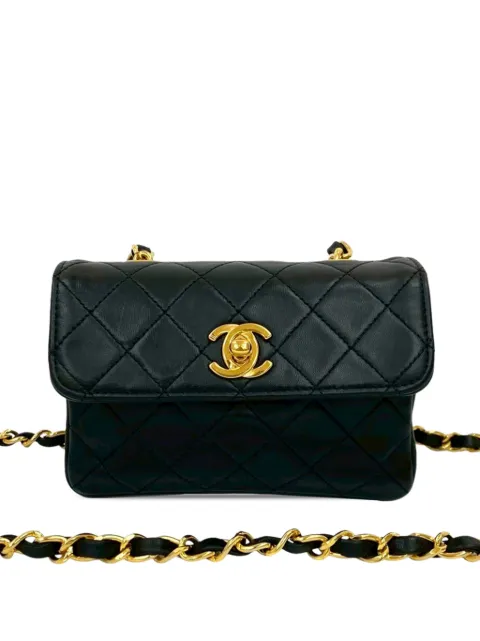 CHANEL Pre-Owned 1989-1991 Micro CC Quilted Lambskin Turn Lock Flap crossbody bag Black 9Q7T7NP5XA35RBVL