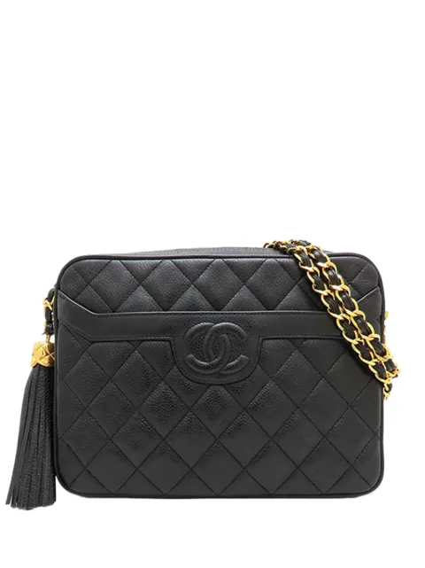 CHANEL Pre-Owned 1991-1994 CC Quilted Caviar Tassel Camera Bag crossbody bag Black 7881350R3L4UGS0J