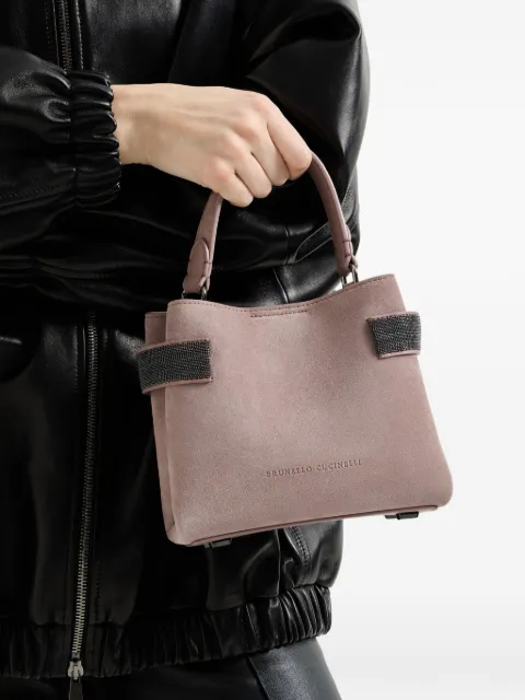 Brunello Cucinelli Essence small top-handle bag in suede with precious bands Pink MBDLD2499C9785