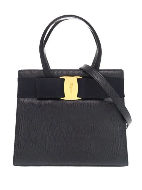 Ferragamo Pre-Owned 20th Century Lizard Embossed Leather Vara Bow satchel Blue 10K8Z6WBPVXO46M6