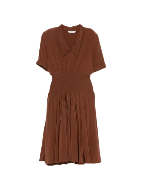 Christian Dior Pre-Owned 1980s shirred-waist pleated midi dress Brown CD380AZS