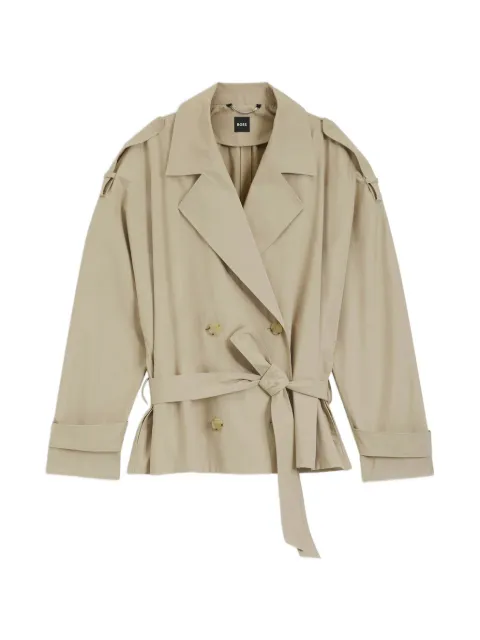 BOSS belted short coat in cotton poplin Neutrals 50555749