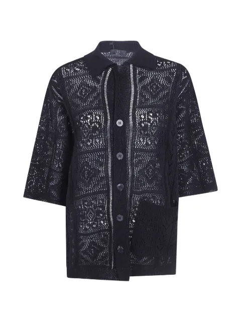 Y's Mexican crochet-knit patch-pocket shirt Black YKK08082