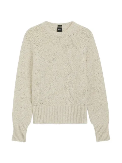 BOSS cotton-blend sweater with structured knit Neutrals 50561362