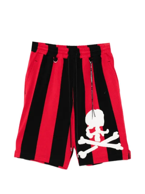 Mastermind World skull-patch striped shorts Black MW26SE1PA053012BLKRED
