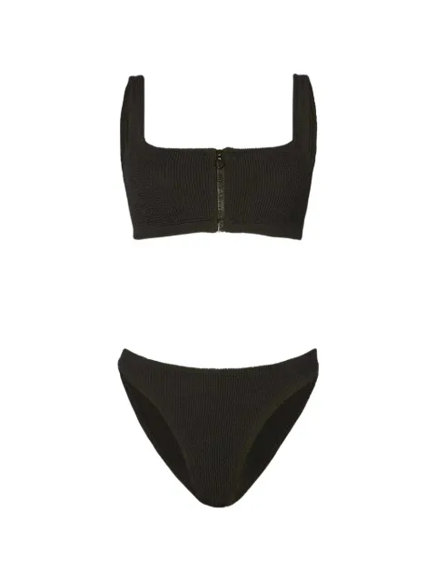 Hunza G zip-up seersucker bikini Black DALLASBIKINIA