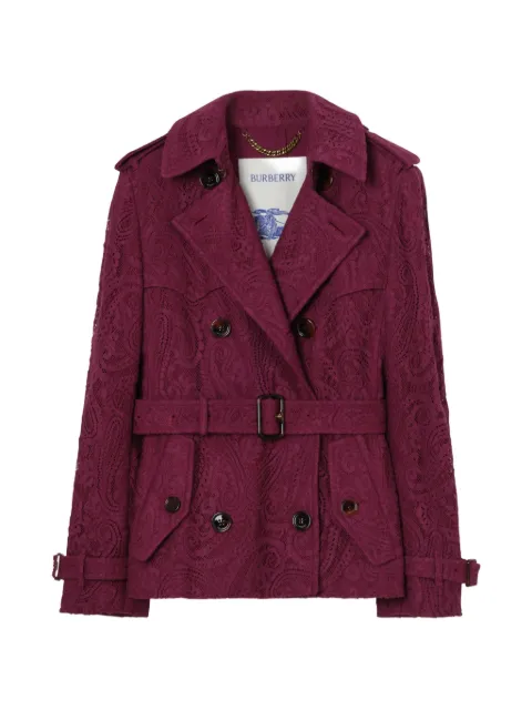 Burberry short paisley lace Foxfield trench coat Purple 8124876
