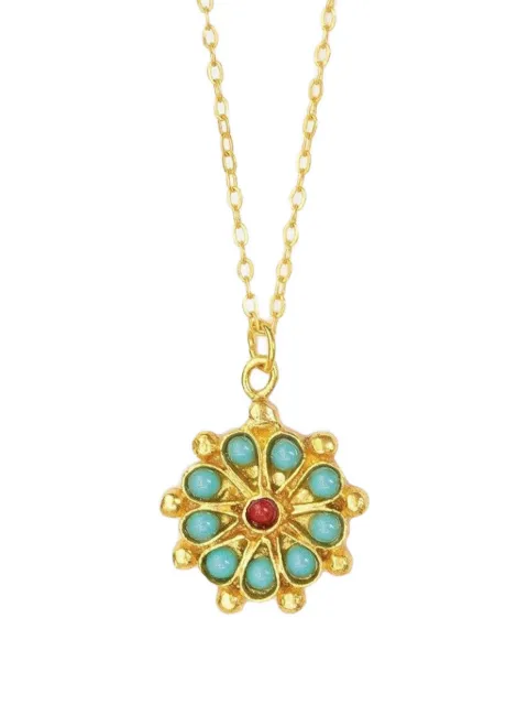 Ottoman Hands turquoise agate Marigold beaded pendant necklace Gold BEA717A