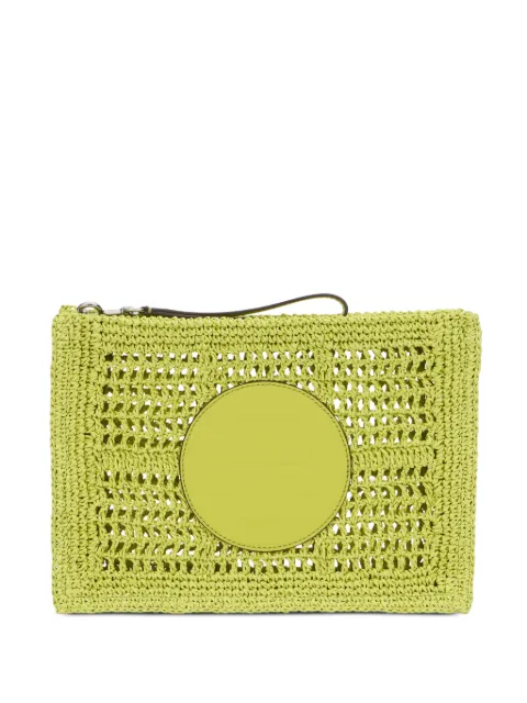 Tory Burch Ella logo-patch woven clutch bag Green 183254