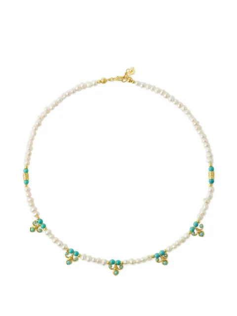 Ottoman Hands Amelie pearl and turqoise beaded necklace Gold ETH6912A17AN