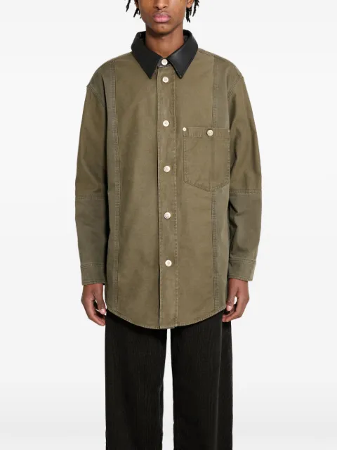 Wales Bonner Brixton leather-collar jacket Green MS26JA14CO01700