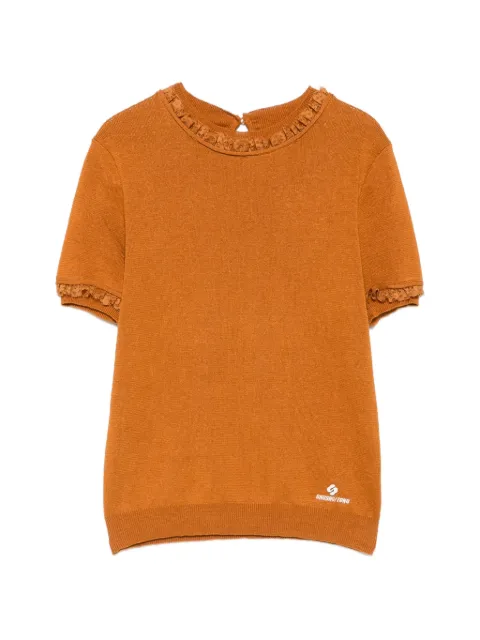 SHUSHU/TONG lace-trimmed short-sleeve sweater Brown FSDFTO22FLA236BN100