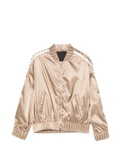 RAXXY pleated-trim satin-finish jacket Neutrals RC26SA038