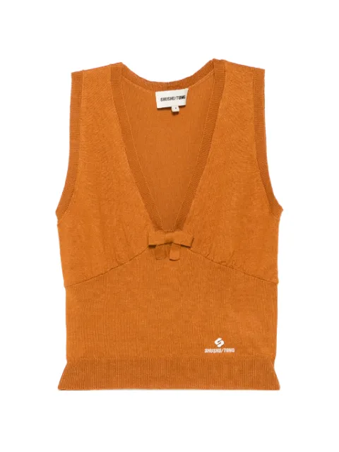 SHUSHU/TONG bow-detail knitted tank top Brown FSDFTO17FLA236BN100