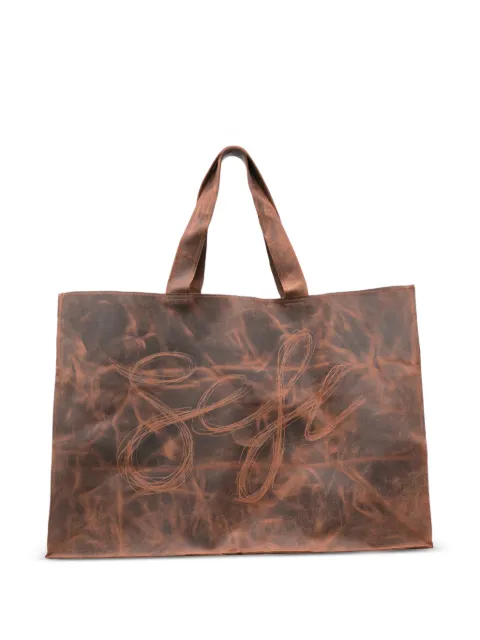 Séfr Romano logo-print leather tote bag Brown FW25ROMANOFLAFLM