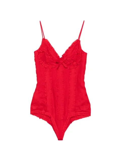 SHUSHU/TONG ruffled bow-detail bodysuit Red FSDFTO05WLI641RD100