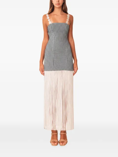 AZULU Elena fringe-trim striped maxi dress White RS2535