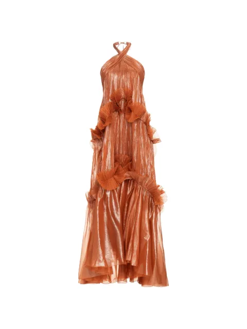 Maria Lucia Hohan ruffled metallic-effect maxi dress Orange ZADIESS