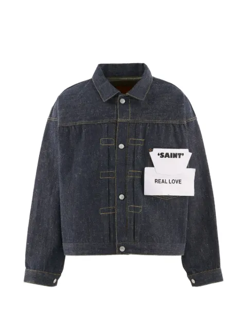 SAINT MXXXXXX pleated cinch-strap denim jacket Blue SMMK80000C05