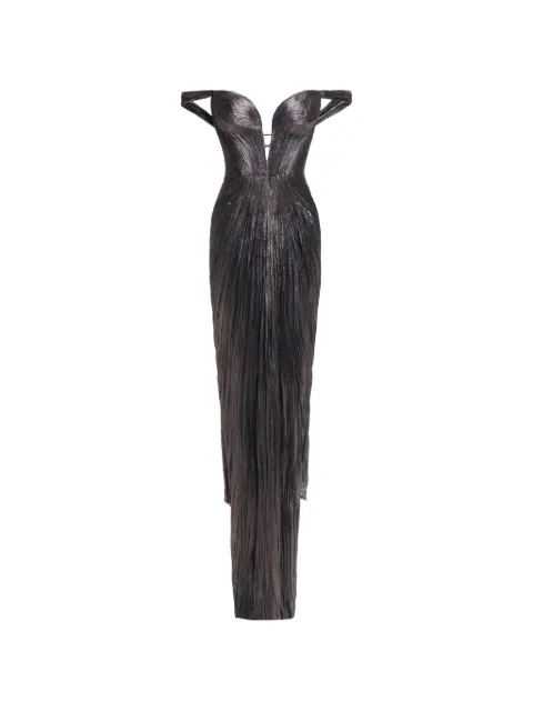 Maria Lucia Hohan off-shoulder pleated maxi dress Brown MARTINA
