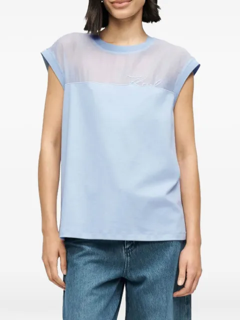 Karl Lagerfeld signature sheer-panel T-shirt Blue B2W170191KZ