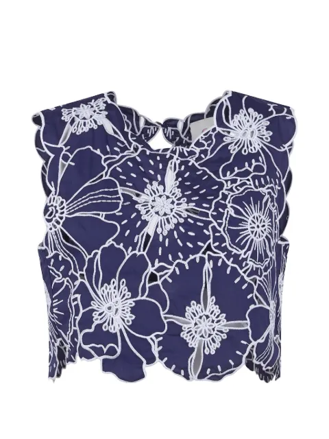 FARM Rio Richelieu embroidered-floral top Blue 349118L0003