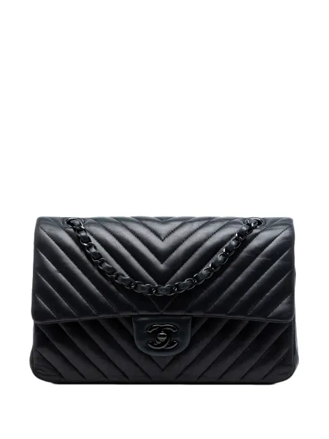 CHANEL Pre-Owned 2015-2016 Medium Classic Chevron Lambskin So Black Double Flap shoulder bag Black GRWU13WYZD2D55NU