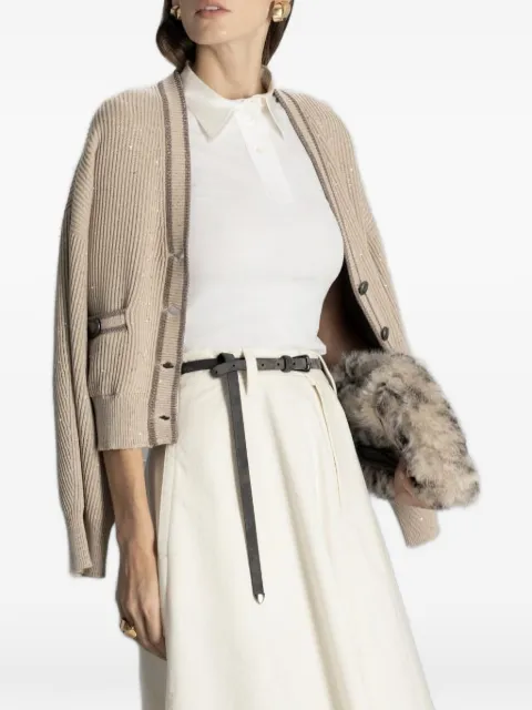 Brunello Cucinelli sequin-embellished ribbed cardigan Neutrals MDV745806PC059