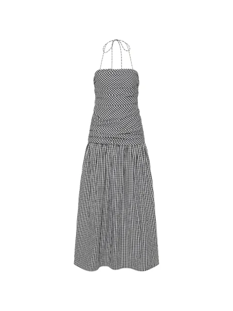 Faithfull Vento ruched gingham midi dress Black FF4712BGH
