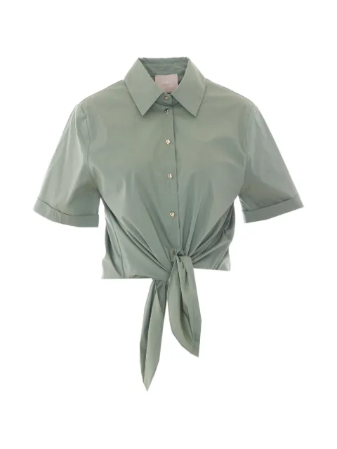 LIU JO front-tie short-sleeve cotton shirt Green CA6281T297AP9639