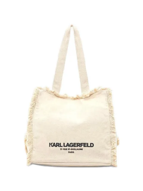 Karl Lagerfeld K/RSG fringed logo-print tote bag Neutrals B2W50021106