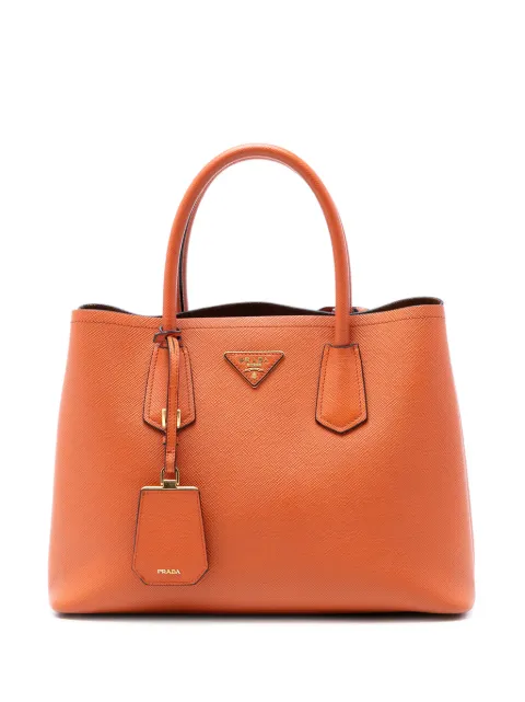 Prada Pre-Owned 2010-2026 Medium Saffiano Cuir Double satchel Orange 6QUWFCDVV8B2KWJ9