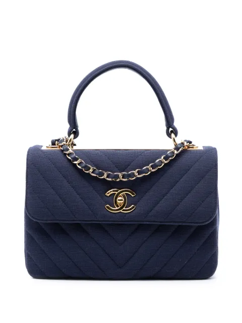 CHANEL Pre-Owned 2018-2019 Small Chevron Jersey Trendy CC Top Handle Flap satchel Blue 01SETZGCS52LSY28