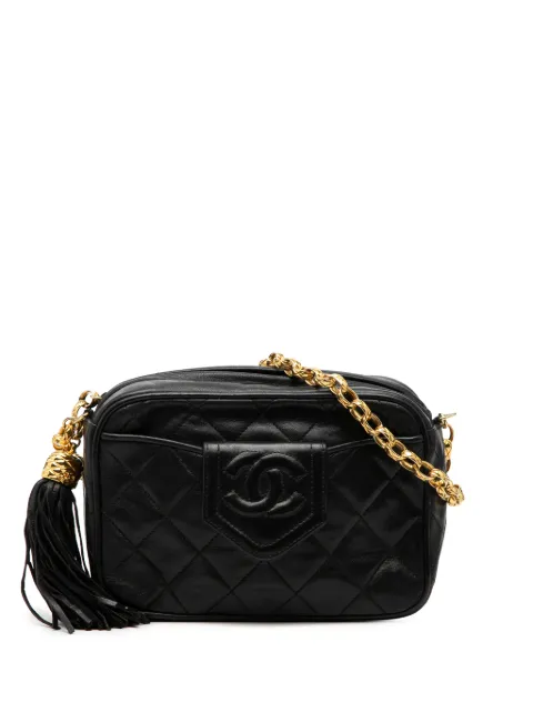 CHANEL Pre-Owned 1989-1991 CC Quilted Lambskin Tassel Camera Bag crossbody bag Black 9LNS2U30YI69GN54