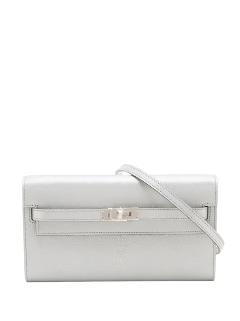 Hermès Pre-Owned 2025 Chevre Chamkila Kelly To Go Wallet crossbody bag Silver WQQC8FFMSGKKEW4N