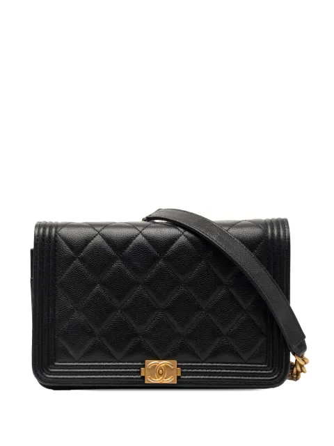 CHANEL Pre-Owned 2021-2026 Quilted Caviar Boy Wallet on Chain crossbody bag Black MRG5OPK1U849H0X5