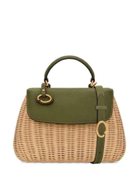 Oscar de la Renta Mini Poppy in wicker leather-trim tote bag Neutrals 26PH159WICOLI